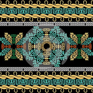 Borders seamless pattern. Vector ornamental tribal ethnic background. Repeat decorative modern backdrop. Beautiful ornament.