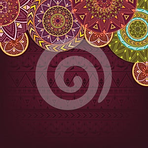 Bordo background with ethnic mandalas