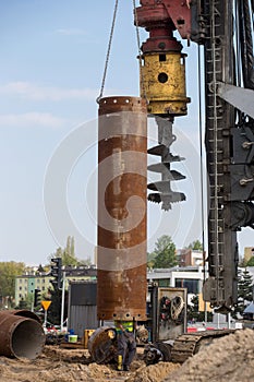 Bore Pile Rig auger at the construction site , Drilling wells