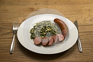 Borecole with smoked sausage
