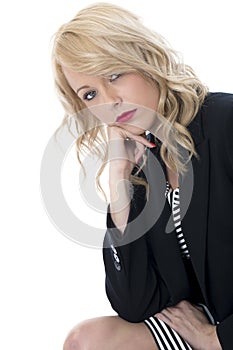 Bored Apprehensive Anxious Young Business Woman photo