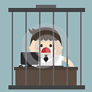 Bored businessman, Working in birdcage, sad businessman