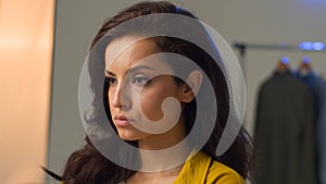 Bored disinterested Caucasian woman irritated female blogger frustrated expression lady portrait look at camera in photo