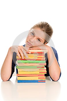 Bored girl with books