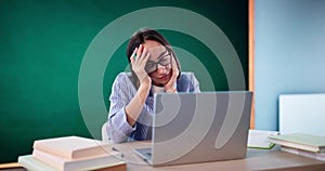 Bored Girl In Classroom Using Computer Technology