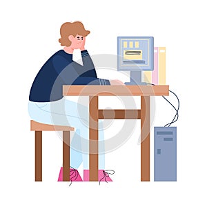 Bored, lazy or tired office male worker working at his desk a vector illustration