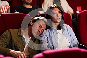 Bored Man Falling Asleep in Cinema