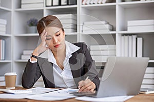 Bored at office work funny sleepy woman worker resting on hand sleeping at workplace, unmotivated lazy woman feeling