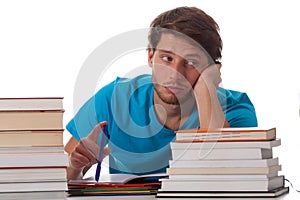 Bored student sitting in library