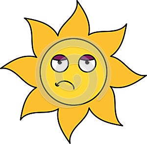 Bored sun emoticon outline illustration