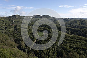 Borghetto di Borbera Pemonte Italy Village aerial View Panorama farmed fields