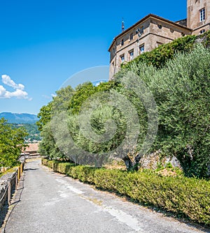 Borgia`s Fortress Rocca dei Borgia in Subiaco in a summer morning, province of Viterbo, Lazio, central Italy.