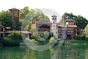 Borgo medievale is medieval village and fortress on Po River inside Valentino Park in Turin, Italy photo
