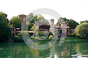 Borgo medievale is medieval village and fortress on Po River inside Valentino Park in Turin, Italy photo