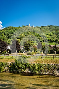 Borgo Valsugana with the River Brenta and Castel Telvana - Trentino Italy