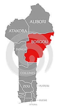 Borgou red highlighted in map of Benin