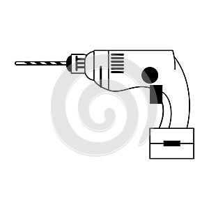 Boring drill tool icon cartoon in black and white photo