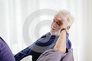 Boring stress worry elder, Old men thinking hard and feel anxious moody expression