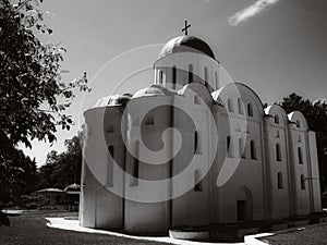 Boris and Gleb Cathedral or Borisoglebsky Cathedral. Famous architectural monument of the pre-Mongol period. Chernihiv city. Film