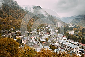 Borjomi, Samtskhe-Javakheti, Georgia. Aerial View Cityscape Of B