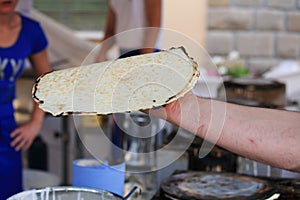 Borlengo tigelle typical products with flour and water Italy