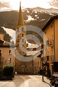 Bormio old town, mountain ski resort in the Italian Alps, Lombardy, Italy