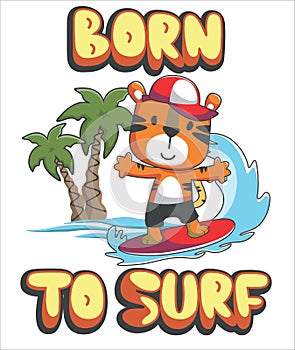 born lion surfing print vector