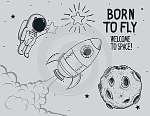 Born to fly. vintage vector illustration