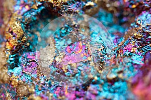 Bornite, also known as peacock ore, is a sulfide mineral