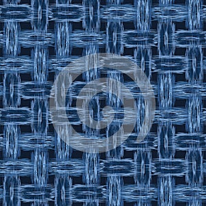 Boro Patch Woven Cloth Texture Pattern. Asian Indigo Dye Weave . Seamless Background for Textile Fabric Effect Print. Japan Criss