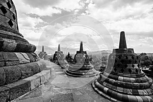 Borobodur temple in black and white photo