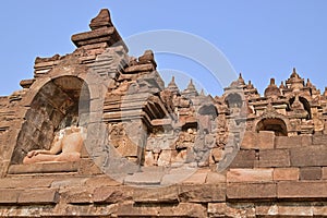 Borobudur at the base with plenty of small stupas and buddha statues