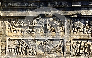 Borobudur Buddhist temple. Bas reliefs .Indonesia photo