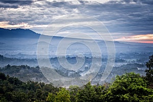 Borobudur temple in the morning mist