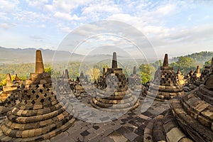 Borobudur temple stupa row in Indonesia