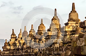 Borobudur temple stupa row in Indonesia