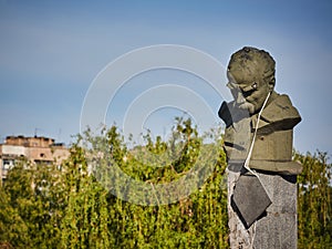 Borodianka, Kyiv region, Ukraine. The monument to Shevchenko was shot by the russian occupiers.