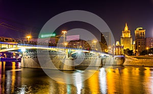 Borodinsky bridge in Moscow by night