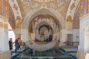 Borodjerdi Mansion behind the fountains of its garden in Kashan, Iran.Fin Garden in Kashan, Iran