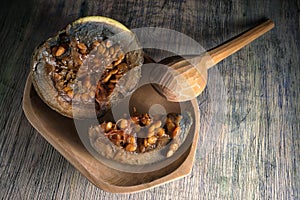 Borojo fruit closeup in rustic setting