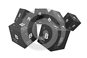 Boron, 3D rendering of symbols of the elements of the periodic table, atomic number, atomic weight, name and symbol