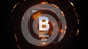 Boron as Element 5 of the Periodic Table 3D animation on orange background