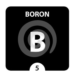 Boron B chemical element. Boron Sign with atomic number. Chemical 5 element of periodic table. Periodic Table of the Elements with