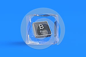 Boron B chemical element of periodic table in ice cube