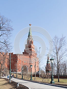 Borovitskaya Tower and the Alexander Garden in Moscow