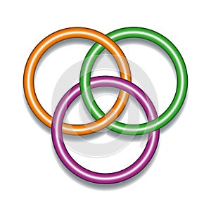 Borromean rings, in mathematics three interlinked rings or loops