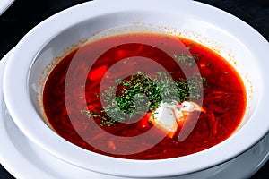 Borsch soup in a cafe, lunch menu