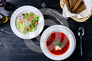 borsch soup in a cafe, lunch menu