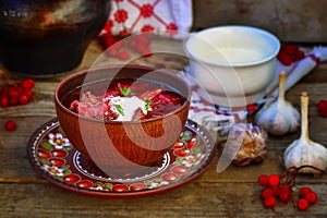 Borsch, traditional Ukrainian beet and sour cream soup