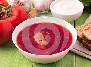 Borscht - a soup based on beet, it has a characteristic red color. A traditional dish of the Eastern Slavs, the first main meal of